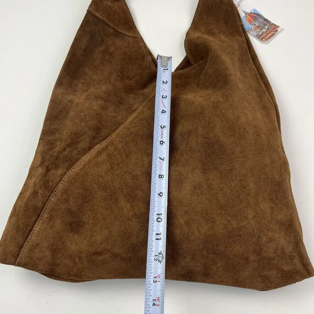 Cheval Italy Suede Leather Hobo Shoulder Bag Brown Oversized Tote Boho Hippie - Picture 7 of 14